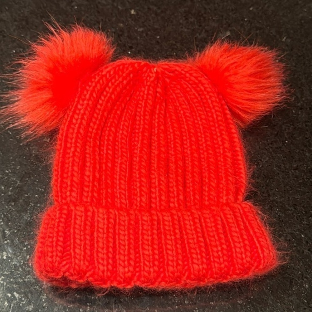 Red double pom winter knit infant toddler‎ beanie hat
